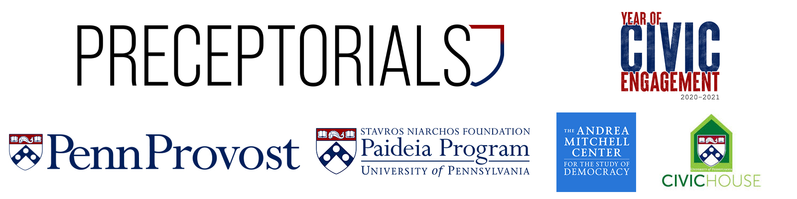 Preceptorials, Year of Civic Engagement, Penn Provost, SNF Paideia Program, Andrea Mitchell Center, and Civic House logos