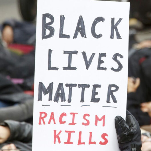 Protestor holding up Black Lives Matter poster
