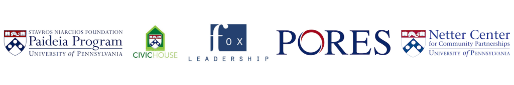 SNF Paideia, Civic House, PORES, Fox Leadership logos