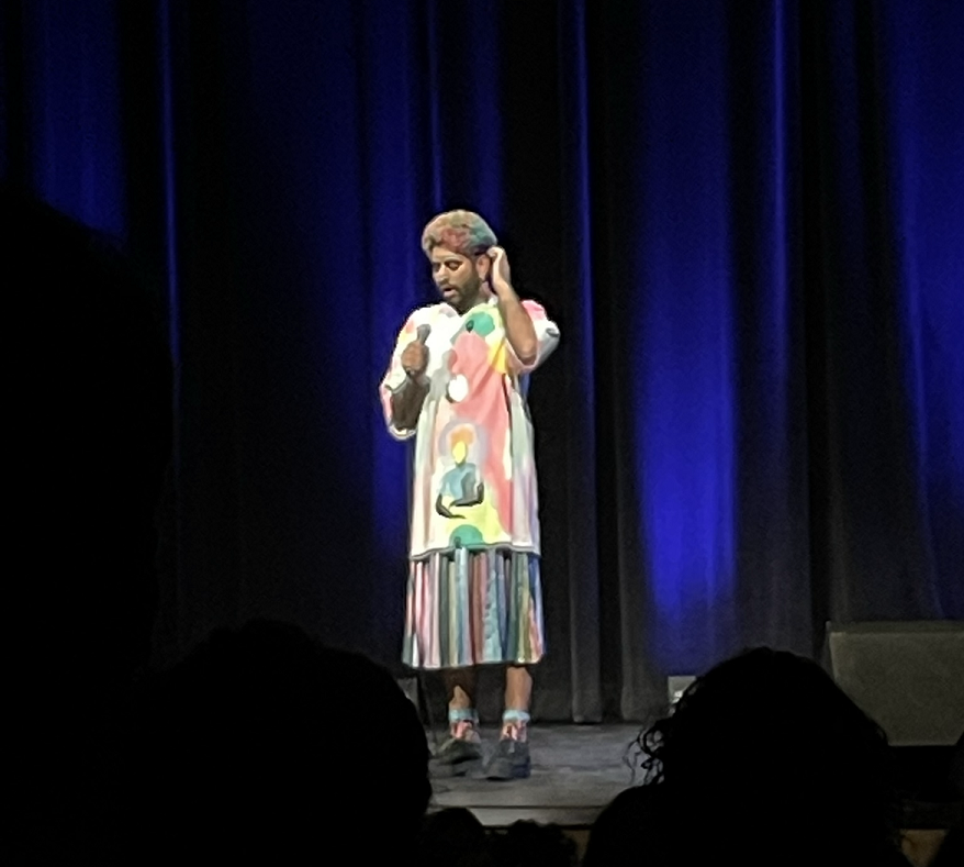 American writer, poet, and comedian Alok Vaid-Menon performing at the Kimmel Center