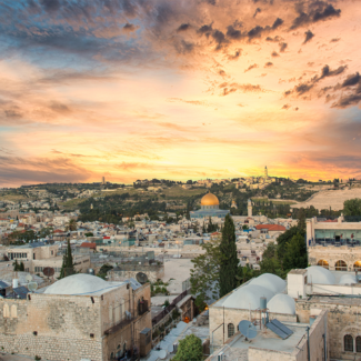 city of Jerusalem with sun set