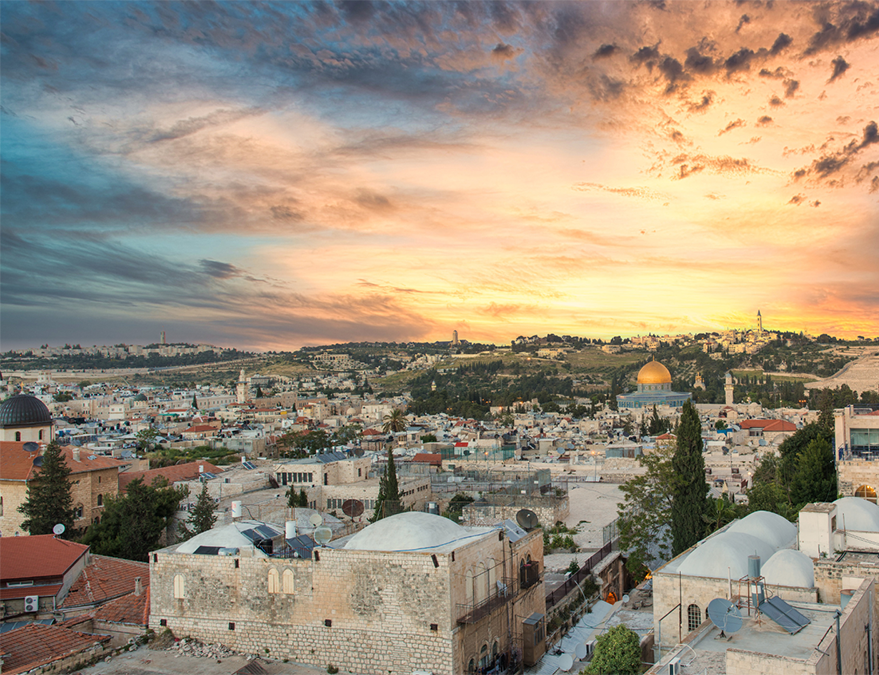 city of Jerusalem with sun set