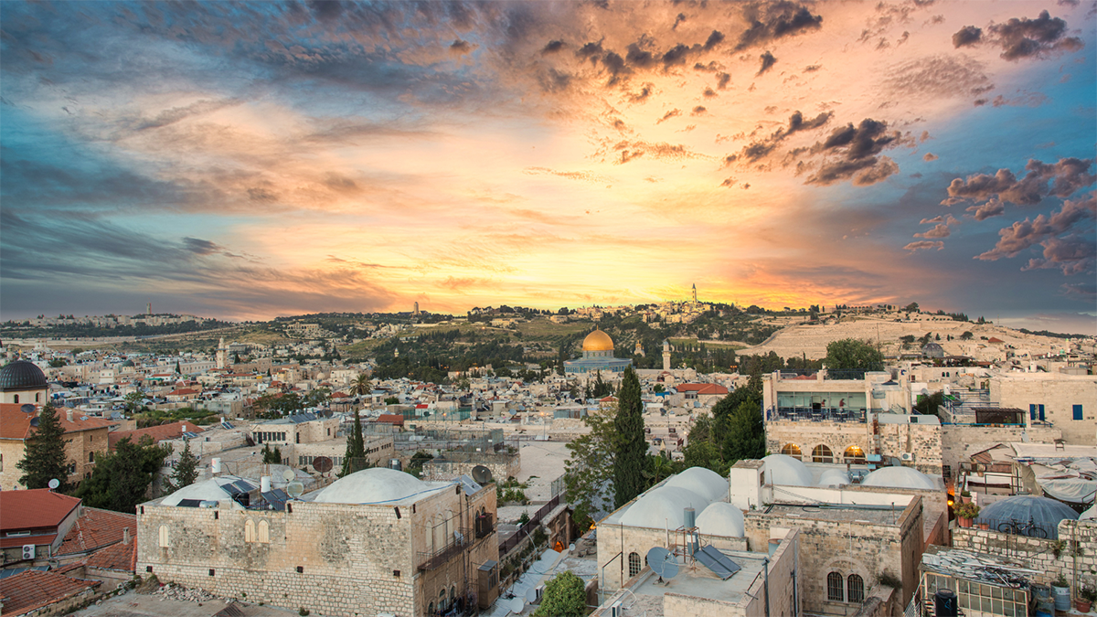 city of Jerusalem with sun set