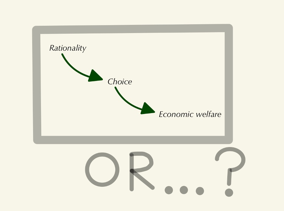 Infographic showing the flow of ideas from rationality, choice, and economic welfare
