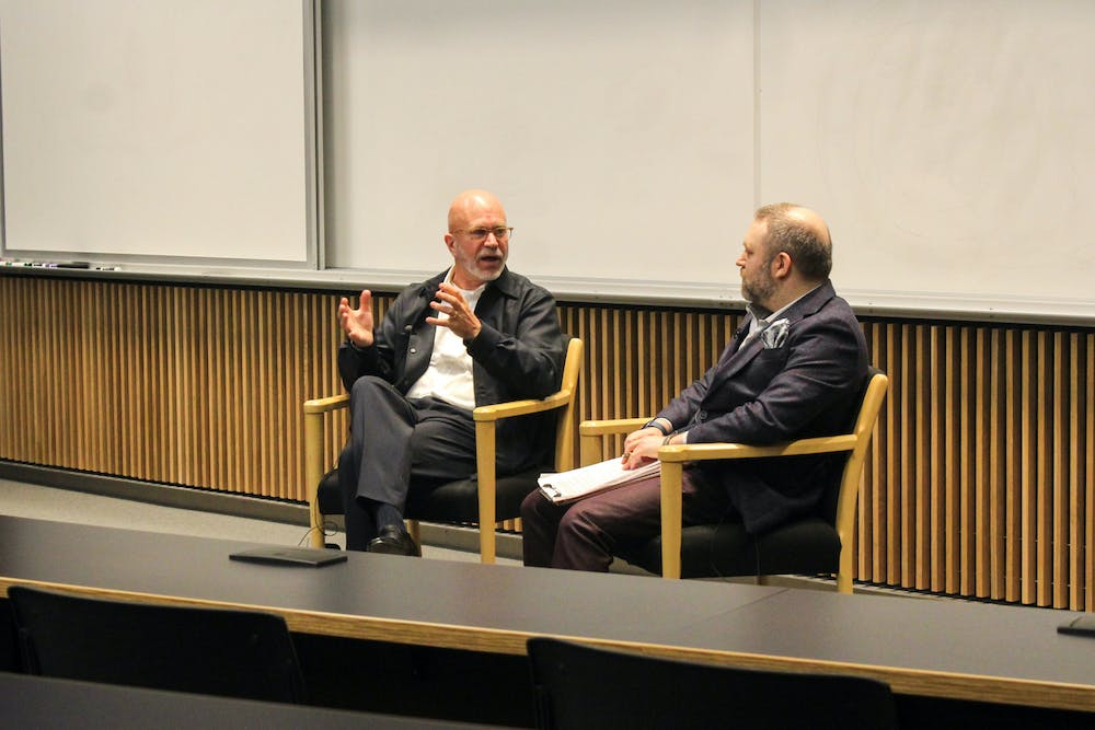 Radio host Michael Smerconish spoke at the Perelman Center for Political Science and Economics for a conversation hosted by the SNF Paideia and Red and Blue Exchange Program on Oct. 2. Credit: Victoria Navarrete-Ortiz