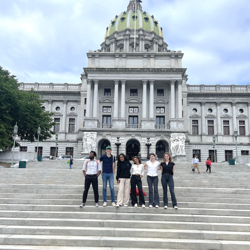 photo of students on the steps of the Capitol building in Harrisburg, PA.