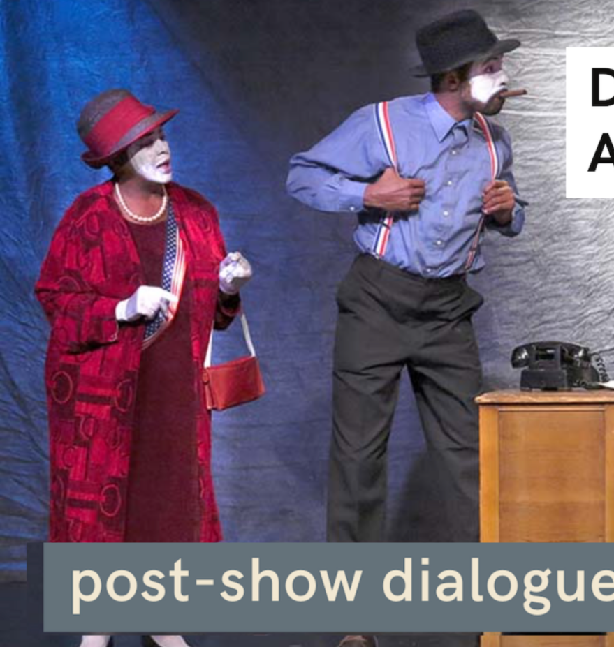 banner image with cast members in "Day of Absence" production with title and additional text that says post-show dialogue