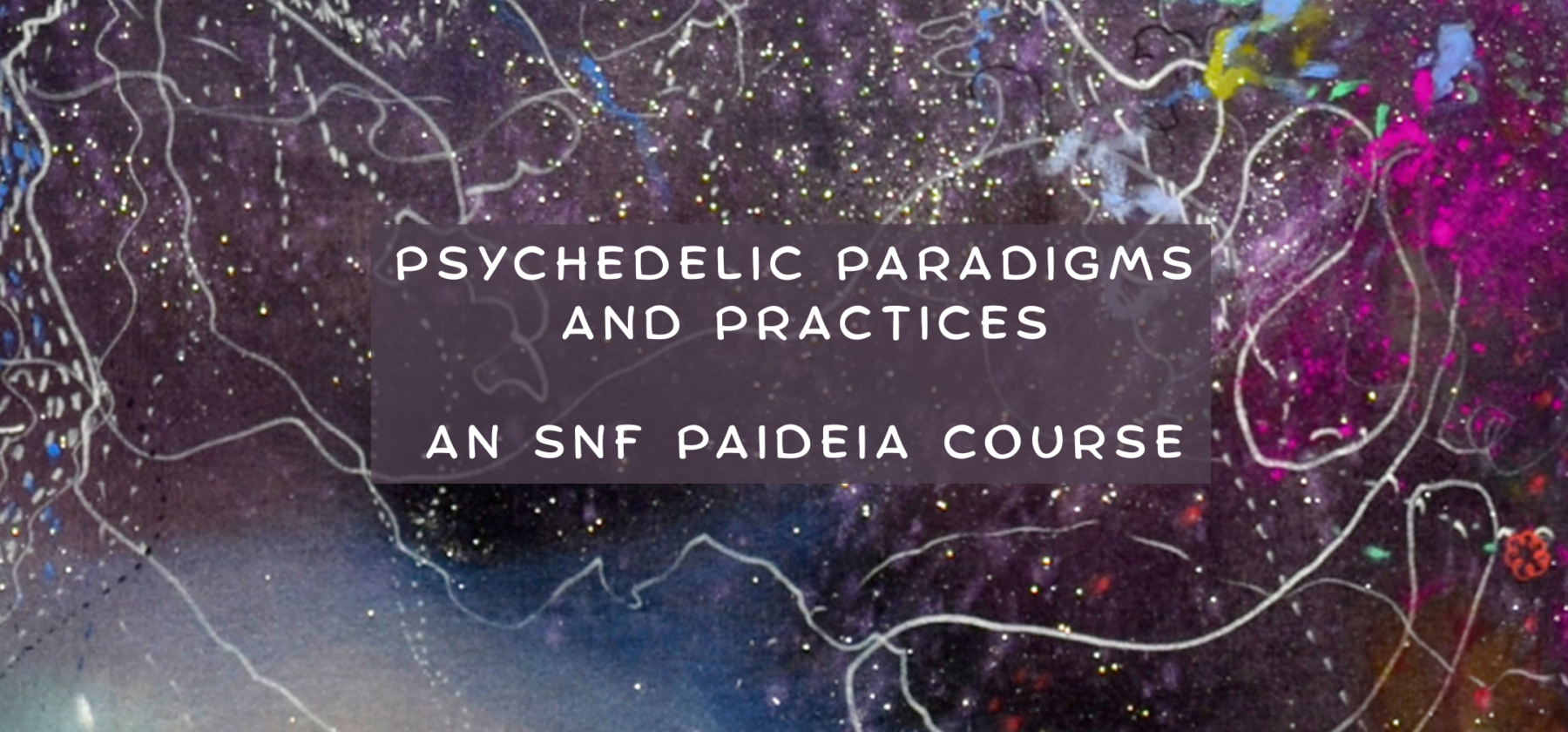 Banner image for upcoming event with purples, silver and pink psychedilic colors