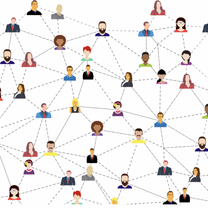 illustration of headshots of people connected by lines to show connections
